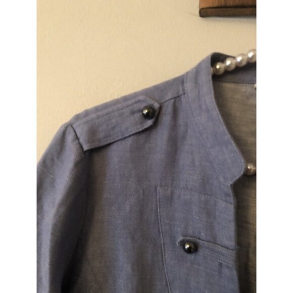 Chicos Size 1 Sargeant Chic Salyta Military Style Linen Jacket Chambray Blue - Picture 3 of 6